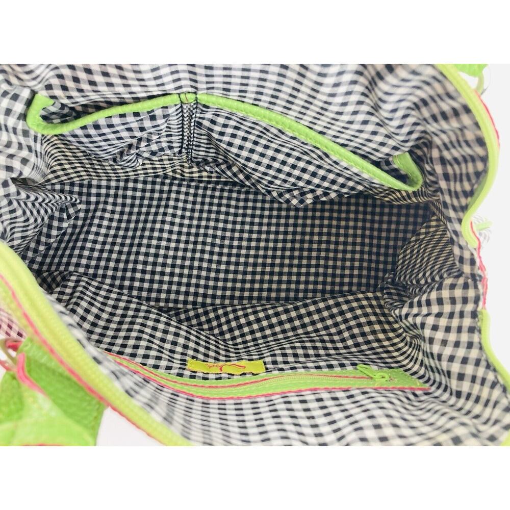 Jazza Vintage Vinyl Plastic Black White Checker Purse Shoulder Bag Lime Neon Gre - Picture 4 of 12